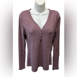 Zyia Lilac Don’t Wake Me Waffle Knit Thermal Henley Top Sz XL Stretch Leisure